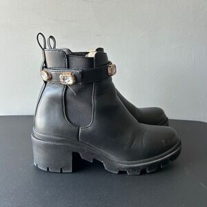 Steve Madden Amulet Black Rhinestone Embellished Lug Sole Ankle Boots AMU01S1 8M